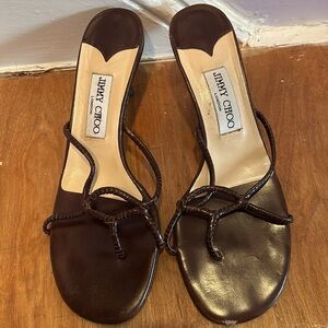 Jimmy Choo chocolate brown leather strappy kitten heels Sz 39